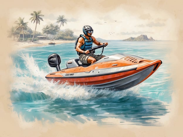 Auf dem Bild ist eine Person zu sehen, die mit einem Jetski über das Wasser fährt. Dies erinnert an die verschiedenen Aktivitäten, die man auf Dhigu genießen kann.Auf Dhigu kann man neben Jetski fahren auch:1. **Schnorcheln**: Entdecken Sie die beeindruckende Unterwasserwelt mit bunten Fischen und Korallen.2. **Tauchen**: Erleben Sie die faszinierenden Tauchspots in der Umgebung.3. **Kayakfahren**: Erkunden Sie die ruhigen Gewässer und die umliegenden Inseln.4. **Spa-Behandlungen**: Gönnen Sie sich Entspannung und Wellness in einem der örtlichen Spas.5. **Strandaktivitäten**: Genießen Sie die Sonne und das klare Wasser an den schönen Stränden.Dhigu bietet eine Vielzahl an Möglichkeiten für Abenteuer und Entspannung!