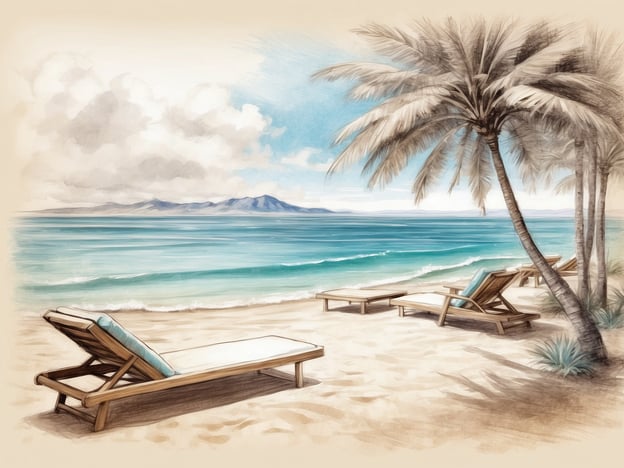 Auf dem Bild ist ein schöner Strand mit Sonnenliegen unter Palmen zu sehen. Dieses Resort bietet zahlreiche Aktivitäten und Erlebnisse. Man könnte den Tag mit einem entspannenden Sonnenbad beginnen, gefolgt von einem erfrischenden Bad im klaren Wasser.Für Abenteuerlustige gibt es Wassersportmöglichkeiten wie Schnorcheln oder Kajakfahren. Am Abend lädt der Strand zu romantischen Strandspaziergängen bei Sonnenuntergang ein. Zudem könnte man in einem der Resorts Restaurants lokale Köstlichkeiten genießen, während man den Blick auf das Meer genießt. Entspannung und Spaß kommen hier in einem perfekten Gleichgewicht zusammen!