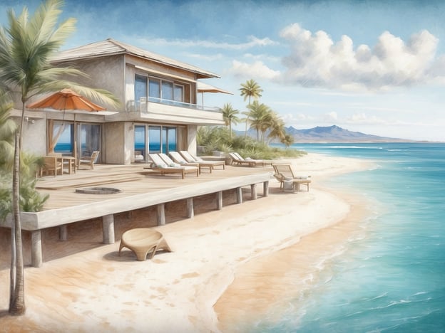 Auf dem Bild ist ein traumhaftes Strandhaus zu sehen, das an einem ruhigen Strand liegt. Es hat große Fenster, die einen Blick auf das Meer bieten, und ist von Palmen und einem Sandstrand umgeben. Die Terrasse ist mit Liegen und einem Sonnenschirm ausgestattet, was eine entspannte Atmosphäre vermittelt.Das Medjumbe Island Resort ist ein luxuriöses Urlaubsresort, das auf einer privaten Insel im Quirimbas-Archipel in Mosambik gelegen ist. Es bietet eine Kombination aus herrlicher Natur, traumhaften Stränden und exklusiven Unterkünften. Die Besucher können zahlreiche Aktivitäten genießen, darunter Schnorcheln, Tauchen und Wellness-Behandlungen. Das Resort hat sich darauf spezialisiert, seinen Gästen einen unvergesslichen Aufenthalt in einer paradiesischen Umgebung zu bieten.