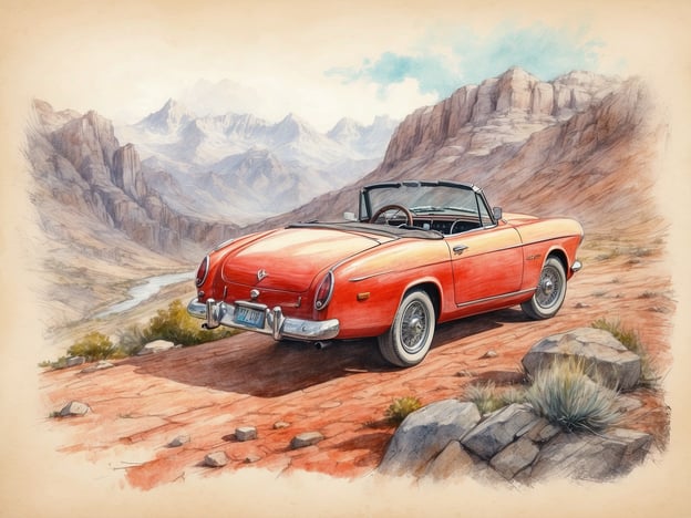 Auf dem Bild ist ein rotes Cabrio zu sehen, das malerisch in einer Landschaft mit Bergen und einem Fluss geparkt ist. Diese Szenerie lädt zu verschiedenen Freizeitaktivitäten ein, wie zum Beispiel:1. **Roadtrips**: Die Möglichkeit, spannende Fahrten durch die Natur zu unternehmen und dabei die Landschaft zu genießen.2. **Picknicks**: Ein gemütliches Picknick im Freien, vielleicht in der Nähe des Flusses oder auf einem schönen Aussichtspunkt.3. **Wandern**: Die Umgebung bietet sich hervorragend für Wanderungen in den Bergen an, um die Natur hautnah zu erleben.4. **Fotografie**: Die beeindruckende Landschaft und das Auto könnten inspirierende Motive für Fotografen sein.5. **Campen**: In der Nähe des Flusses könnte man campen und die Ruhe der Natur genießen.Insgesamt vermittelt das Bild ein Gefühl von Abenteuer und Freiheit in der Natur.