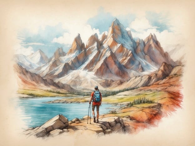 Auf dem Bild ist ein Wanderer zu sehen, der vor einer beeindruckenden Berglandschaft steht. Diese Szenerie lädt zu verschiedenen Aktivitäten und Freizeitmöglichkeiten ein. Dazu gehören:1. **Wandern**: Der Wanderer nutzt die Natur, um neue Trails zu erkunden.2. **Fotografieren**: Die malerische Aussicht bietet hervorragende Gelegenheiten für Landschaftsfotografie.3. **Camping**: In der Nähe des Gewässers könnte man campen und die Natur genießen.4. **Vogelbeobachtung**: Die Umgebung ist ideal, um verschiedene Vogelarten zu beobachten.5. **Angeln**: Am Ufer des Gewässers könnte man angeln und die Ruhe genießen.Diese Aktivitäten fördern die Erholung und die Verbindung zur Natur.