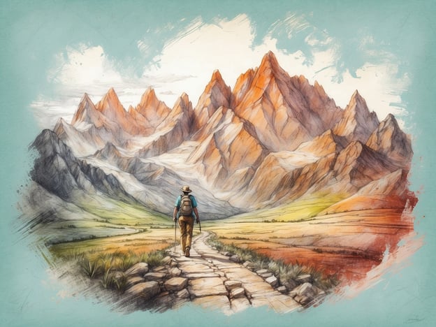 Auf dem Bild sieht man einen Wanderer, der auf einem malerischen Pfad in den Bergen unterwegs ist. Die Umgebung bietet wunderschöne Berglandschaften und grüne Wiesen, die zu Aktivitäten wie Wandern, Trekking oder Fotografie einladen.In dieser Gegend könnten Ausflüge zu nahegelegenen Naturreservaten oder Nationalparks unternommen werden, wo man die Tierwelt beobachten oder an geführten Wanderungen teilnehmen kann. Auch Picknicks an den Ufern von Seen oder Flüssen wären eine schöne Möglichkeit, die Natur zu genießen. Radfahren und Klettern sind weitere spannende Aktivitäten, die in solch einer beeindruckenden Umgebung angeboten werden.