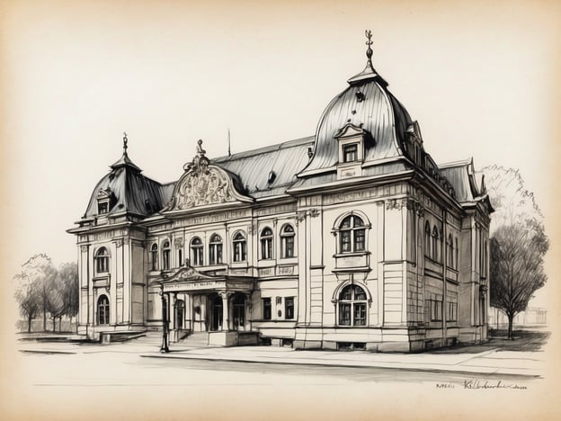 Auf dem Bild ist eine stilisierte Zeichnung eines imposanten Gebäudes zu sehen, das wahrscheinlich das Altonaer Museum darstellt. Das Altonaer Museum in Hamburg wurde 1863 eröffnet und ist bekannt für seine Sammlungen zur Kunst- und Kulturgeschichte der Region. Es zeigt unter anderem die Geschichte Altonas und der umliegenden Gebiete, von der Hansezeit bis zur modernen Stadtentwicklung.Das eindrucksvolle architektonische Design, das auf dem Bild zu sehen ist, spiegelt den Renaissance- und Barockstil wider, der oft für Museen dieser Epoche typisch war. Dieses Museum spielt eine bedeutende Rolle in der kulturellen Landschaft Hamburgs und bietet den Besuchern einen Einblick in die lokale Geschichte und identität.