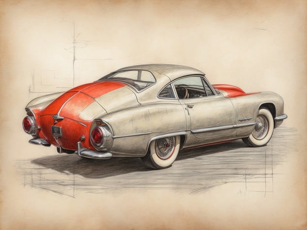 Auf dem Bild ist ein klassisches Auto zu sehen, das stilisiert und skizzenhaft dargestellt ist. Es hat eine elegante Form und eine interessante Farbkombination mit silbernen und roten Elementen.### Tipps für die Vorbereitung und Planung:1. **Thema festlegen**: Überlegen Sie sich, welches Thema Ihr Projekt haben soll. Möchten Sie sich auf klassische Autos konzentrieren oder eine breitere Palette an Fahrzeugen zeigen?2. **Materialien sammeln**: Stellen Sie sicher, dass Sie alle benötigten Materialien wie Papier, Zeichenutensilien oder digitale Werkzeuge bereit haben.3. **Referenzbilder recherchieren**: Suchen Sie nach weiteren Bildern von klassichen Autos zur Inspiration und um Details besser kennenzulernen.4. **Skizzen erstellen**: Beginnen Sie mit einfachen Skizzen, um die Proportionen und Formen festzulegen, bevor Sie ins Detail gehen.5. **Farbpalette auswählen**: Entscheiden Sie sich für eine harmonische Farbpalette, die zu Ihrem Auto passt und seine Eigenschaften hervorhebt.6. **Feedback einholen**: Zeigen Sie Ihre Entwürfe anderen, um wertvolles Feedback zu bekommen, das Ihnen bei der weiteren Ausarbeitung hilft.7. **Prozesse dokumentieren**: Halten Sie die Schritte Ihrer Arbeit fest, um Ihren Fortschritt zu verfolgen und später Ihre Techniken zu reflektieren.Indem Sie diese Tipps befolgen, können Sie Ihr Projekt strukturiert und effektiv angehen.
