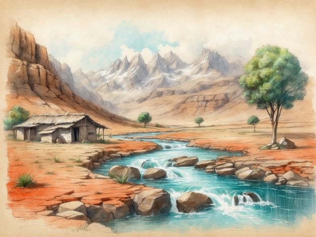 Auf dem Bild ist eine malerische Landschaft mit einem einfachen Haus, einem klaren Fluss, steilen Bergen im Hintergrund und vereinzelten Bäumen zu sehen.Der Amazonas ist von entscheidender Bedeutung für Südamerika. Er stellt nicht nur den größten Regenwald der Welt dar, sondern spielt auch eine wesentliche Rolle im globalen Klimasystem, indem er große Mengen Kohlenstoff speichert und Sauerstoff produziert. Zudem ist der Amazonas Lebensraum für eine enorme Vielfalt an Pflanzen und Tieren, viele davon sind endemisch. Die Flüsse des Amazonas entwässern ein riesiges Gebiet und versorgen die Region mit frischem Wasser, was für die Landwirtschaft und die Lebensqualität der dort lebenden Menschen unerlässlich ist. Darüber hinaus hat der Amazonas wirtschaftliche Bedeutung durch seine Ressourcen, wie Holz und natürliche Heilmittel, die lokal genutzt werden.
