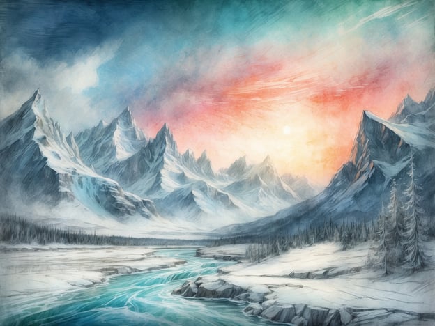 Das Bild vermittelt eine friedliche, arktische Landschaft mit majestätischen Bergen und einem sanften Fluss, der durch die gefrorene Umgebung fließt. So eine Stelle könnte man während einer Arktis-Kreuzfahrt entdecken, wo die kalte, klare Luft einen umgibt und die Stille der Natur einen in ihren Bann zieht.Ein Sonnenuntergang in dieser Umgebung könnte unbeschreiblich schön sein, wenn die Farben des Himmels von Blau zu sanften Rosa- und Goldtönen übergehen. An Deck des Schiffes könnte der Anblick der schneebedeckten Gipfel und des glitzernden Wassers ein unvergessliches Gefühl der Erhabenheit vermitteln.Man könnte auch die Chance haben, Wildtiere zu beobachten, wie etwa Robben oder sogar Wale, die nahe am Boot schwimmen. Die Kombination aus atemberaubender Landschaft und tierischer Vielfalt macht eine Arktis-Kreuzfahrt zu einem einzigartigen Erlebnis, das tief im Gedächtnis bleibt.