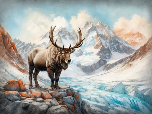 Auf dem Bild ist ein majestätisches Tier mit Geweih zu sehen, das vor einer imposanten Berglandschaft steht. Im Hintergrund sind schneebedeckte Gipfel und Gletscher zu erkennen, die eine beeindruckende Kulisse bieten.Warum eine Antarktis Kreuzfahrt? Eine Kreuzfahrt in die Antarktis ermöglicht es, atemberaubende Landschaften zu erkunden, einzigartige Tierarten wie Pinguine und Wale in ihrem natürlichen Lebensraum zu beobachten und unberührte Natur zu erleben. Die spektakuläre Schönheit und die majestätische Ruhe der Antarktis sind unvergessliche Erlebnisse, die man nur auf einer solchen Reise entdecken kann.