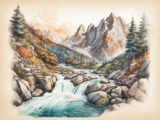 Auf dem Bild ist eine malerische Landschaft mit Bergen, einem klaren Fluss und grünen Bäumen zu sehen. Für abenteuerlustige Menschen bieten sich hier zahlreiche Aktivitäten an:1. **Wandern**: Die Treppe, die entlang des Flusses verläuft, lädt zu ausgedehnten Wanderungen in der umliegenden Natur ein.2. **Klettern**: Die steilen Felsen und Berge sind ideal für Kletterbegeisterte, die sich neuen Herausforderungen stellen möchten.3. **Kajakfahren**: Der Fluss bietet hervorragende Möglichkeiten für Kajak- oder Rafting-Touren, um die Landschaft aus einer anderen Perspektive zu erleben.4. **Fotografie**: Die beeindruckende Kulisse eignet sich hervorragend für Landschafts- und Naturfotografie.5. **Wildtierbeobachtung**: Die Gegend ist möglicherweise Heimat für verschiedene Tierarten, ideal für Naturbeobachtungen und Fotografie.6. **Picknick**: An den Ufern des Flusses kann man gemütliche Picknicks mit Blick auf die atemberaubende Landschaft genießen.Diese Aktivitäten machen den Ort zu einem perfekten Ziel für Abenteuer und Erholung in der Natur.