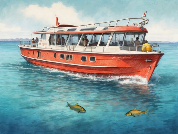 Auf dem Bild ist ein buntes Boot auf dem kristallklaren Wasser der Südsee zu sehen. Es bietet eine perfekte Kulisse für Aktivitäten und Abenteuer während einer Kreuzfahrt.Reisende an Bord könnten sich auf aufregende Schnorchelausflüge freuen, um die farbenfrohen Korallenriffe und die faszinierende Unterwasserwelt zu erkunden. Auch das Beobachten der Fische, die um das Boot schwimmen, ist eine wunderbare Möglichkeit, die maritime Tierwelt hautnah zu erleben.Darüber hinaus könnten Passagiere an Deck entspannen, die Sonne genießen oder ein erfrischendes Getränk schlürfen, während sie die atemberaubende Landschaft der südlichen Inseln bewundern. Solche Kreuzfahrten sind ideal für ein unvergessliches Abenteuer im Paradies!