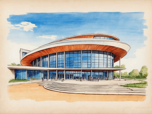 Auf dem Bild ist eine Architekturzeichnung eines modernen Gebäudes zu sehen. Es zeigt eine großzügige Fassade mit großen Glasflächen und einer schwingenden Dachform, die einen einladenden und zeitgenössischen Eindruck vermittelt. Diese Art von Design könnte gut zur Kunstmeile Hamburg passen, die für ihre Kombination aus traditioneller und moderner Architektur bekannt ist.Die Kunstmeile Hamburg umfasst eine Reihe von bedeutenden Kunstinstitutionen, wie das Hamburger Kunsthaus und die Deichtorhallen, und zeigt, wie architektonische Innovation und künstlerischer Ausdruck zusammenkommen können. Das im Bild dargestellte Gebäude könnte hypothetisch Teil dieser kreativen Umgebung sein und dazu beitragen, die Vielfalt und Dynamik der Kunstszene in Hamburg zu fördern.