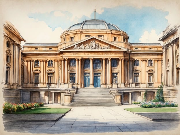 Auf dem Bild ist eine beeindruckende Architektur zu sehen, die vermutlich ein Museum darstellt. Das Gebäude hat eine majestätische Fassade mit Säulen und einem imposanten Kuppeldach. Solche Museen wurden oft als Orte der Bildung und Kultur errichtet, um Kunstwerke und historische Artefakte der Öffentlichkeit zugänglich zu machen. Die Treppen führen zu einem großen Eingang, was typisch für bedeutende kulturelle Institutionen ist, die häufig in der Stadtplanung eine zentrale Rolle spielen. Die Verwendung von Naturstein und die dekorativen Elemente spiegeln den klassischen Baustil wider, der in vielen historischen Museen zu finden ist.