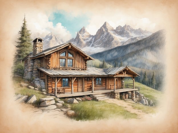Auf dem Bild ist eine malerische Berghütte zu sehen, eingebettet in eine atemberaubende Alpenlandschaft mit hohen Bergen und dichten Wäldern. Die Hütte aus Holz strahlt eine gemütliche Atmosphäre aus und lädt zur Entspannung ein.
In solch einer Umgebung könnte man hervorragend kulinarische Genüsse erleben, wie rustikale Gerichte mit frischen Zutaten aus der Region. Man könnte sich vorstellen, nach einem langen Wandertag typische alpine Speisen wie Käsefondue oder herzhaften Speck mit frischem Brot zu genießen, während man die atemberaubende Aussicht auf die umliegenden Berge bewundert.