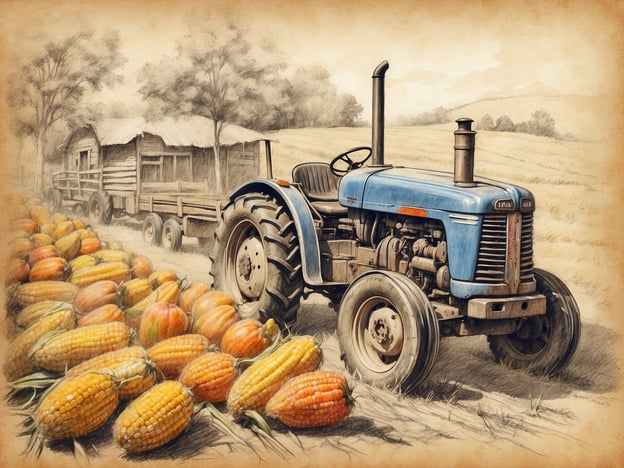 Auf dem Bild ist ein blauer Traktor zu sehen, der auf einem Bauernhof ist. Um den Traktor herum liegen viele Kürbisse und Maiskolben, was auf die Erntezeit hindeutet. Kinder könnten auf dem Bauernhof verschiedene Aktivitäten machen, wie zum Beispiel:1. **Erntehelfer sein:** Kinder können beim Einsammeln von Kürbissen und Mais helfen.2. **Traktor fahren:** Unter Aufsicht könnten sie auf dem Traktor sitzen und mehr über die Landwirtschaft lernen.3. **Tiere füttern:** Wenn der Bauernhof Tiere hat, könnten die Kinder lernen, wie man sie richtig füttert.4. **Basteln mit Naturmaterialien:** Sie könnten aus Kürbissen oder getrocknetem Mais kreative Bastelarbeiten machen.5. **Natur erkunden:** Spiele im Freien, wie das Entdecken von Pflanzen und Insekten, könnten ebenfalls Teil des Erlebnisses sein.Solche Aktivitäten sind nicht nur lehrreich, sondern machen auch viel Spaß!