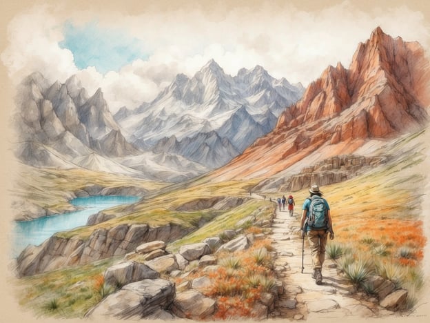 Auf dem Bild ist eine malerische Berglandschaft zu sehen, in der mehrere Wanderer einem schmalen Pfad folgen. Die Umgebung ist geprägt von beeindruckenden Bergen und einem klaren, blauen Gewässer.Aktivitäten in dieser Umgebung könnten folgende sein:1. **Wandern**: Die Region bietet zahlreiche Wanderwege für verschiedene Schwierigkeitsgrade, ideal für sowohl Anfänger als auch erfahrene Wanderer.2. **Fotografie**: Die majestätische Landschaft ist perfekt für Landschaftsfotografie und Naturaufnahmen.3. **Picknicks**: Es gibt schöne Plätze entlang des Weges, wo man eine Pause einlegen und ein Picknick genießen kann.4. **Vogelbeobachtung**: In den Bergen leben viele verschiedene Vogelarten, die ein faszinierendes Beobachtungsziel bieten.5. **Angeln**: Das klare Wasser lädt zum Angeln ein, besonders in den ruhigeren Buchten und Seen.6. **Camping**: In der Umgebung gibt es möglicherweise auch Campingplätze, um die Natur hautnah zu erleben.Diese Aktivitäten machen die Region zu einem attraktiven Ziel für Natur- und Outdoor-Enthusiasten.