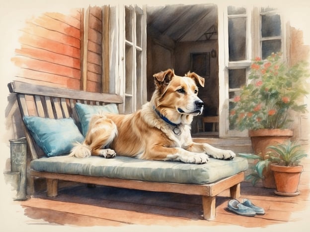 Auf dem Bild sieht man einen Hund, der entspannt auf einer Couch oder Bank vor einem Ferienhaus liegt. Um einen entspannten Aufenthalt in einem Ferienhaus mit Hund zu genießen, hier einige Tipps:1. **Geeignete Unterkunft wählen**: Stelle sicher, dass das Ferienhaus hundefreundlich ist und Zugang zu einem gesicherten Außenbereich bietet.2. **Wasser und Futter**: Bring immer ausreichend Wasser und Futter für deinen Hund mit. Es ist gut, seine gewohnte Nahrung dabeizuhaben.3. **Schlafplatz einrichten**: Sorge für einen eigenen Schlafplatz für deinen Hund, damit er sich wohlfühlt und entspannen kann.4. **Sicherheitsvorkehrungen treffen**: Achte darauf, dass das Haus hundesicher ist. Entferne gefährliche Gegenstände und achte darauf, dass Fenster und Türen sicher sind.5. **Aktivitäten planen**: Plane Spaziergänge oder Ausflüge, die deinem Hund gefallen könnten. Erkunde hundefreundliche Strände oder Wanderwege.6. **Pausen einlegen**: Gib deinem Hund genügend Pausen, um sich auszuruhen und neue Energie zu tanken.7. **Spaß und Spiele**: Nimm Spielzeug mit, damit dein Hund auch im Ferienhaus beschäftigt ist und sich austoben kann.Indem du diese Tipps berücksichtigst, steht einem entspannten Aufenthalt für dich und deinen Hund nichts im Wege!