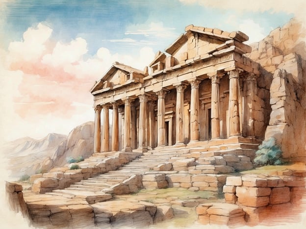 Auf dem Bild ist ein anmutiges antikes Gebäude mit Säulen und Treppen zu sehen, das an die Architektur des alten Rom erinnert. In der Geschichte von Rom spielten beeindruckende Bauwerke wie Tempel und Theater eine wichtige Rolle in der städtischen und religiösen Kultur. Diese Monumente waren nicht nur Orte der Verehrung, sondern auch Symbole der Macht und des Wohlstands Roms.Das abgebildete Gebäude könnte einen Tempel darstellen, der den Göttern des antiken Roms gewidmet war, wie Jupiter oder Mars. Diese Strukturen waren oft mit exquisiten Skulpturen und Reliefs verziert, die die Geschichten der römischen Mythologie erzählten und die Tugenden der Stadt feierten.In der Blütezeit Roms, besonders während des Kaisertums, wurden viele solcher Gebäude errichtet, die das geniale architektonische Können der Römer widerspiegelten und bis heute für ihre Schönheit bewundert werden.