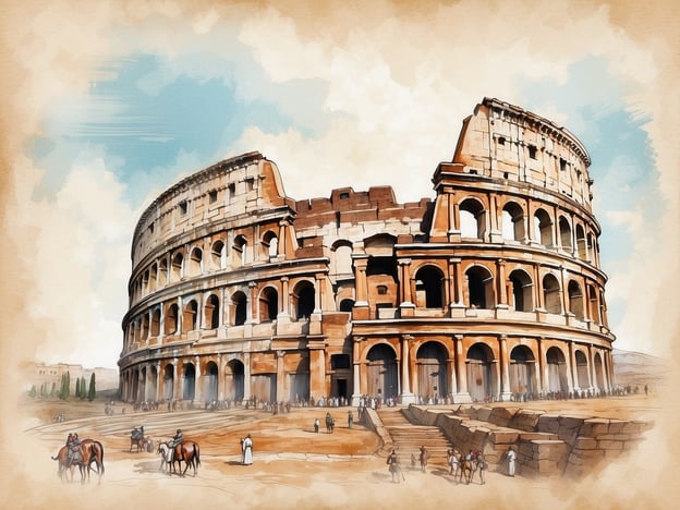 Auf dem Bild ist das Kolosseum in Rom zu sehen, ein ikonisches Bauwerk der römischen Architektur. Es wurde im Jahr 70 n. Chr. unter Kaiser Vespasian begonnen und später von seinem Sohn Titus vollendet. Das Kolosseum war ein wichtiger Veranstaltungsort für Gladiatorenkämpfe, Tierhetzen und andere öffentliche Spektakel, die Teil der römischen Kultur und Gesellschaft waren.Mit seinen beeindruckenden Dimensionen bot es Platz für bis zu 50.000 Zuschauer und symbolisierte die Macht und den Reichtum des Römischen Reiches. Das Kolosseum ist bis heute eines der bekanntesten Wahrzeichen Roms und wird oft als Symbol für die glorreiche, aber auch gewaltsame Geschichte dieser Stadt betrachtet.
