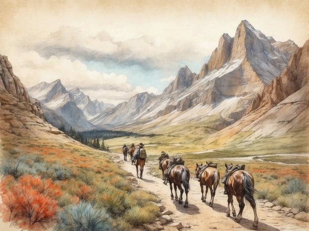 Auf dem Bild sind Wanderer zu sehen, die mit Pferden durch eine malerische Berglandschaft reiten. Diese Szenerie lädt dazu ein, die Natur zu genießen und Outdoor-Aktivitäten zu unternehmen.
Aktivitäten und Ausflugsziele für Naturbegeisterte könnten sein:
1. **Wanderungen** in den Bergen, um die atemberaubende Aussicht zu genießen.
2. **Pferdetouren**, um die Umgebung auf eine andere Art zu erkunden.
3. **Fototouren**, um die Schönheit der Natur festzuhalten.
4. **Vogelbeobachtung** in den Wäldern und Tälern.
5. **Camping** unter freiem Himmel für eine nächtliche Verbindung mit der Natur.
6. **Angeln** an ruhigen Seen oder Flüssen in der Nähe.
Solche Erlebnisse bieten die Möglichkeit, die Ruhe und Schönheit der Natur hautnah zu erleben.