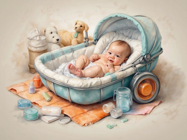 Auf dem Bild ist ein Baby zu sehen, das in einem stilvollen Kinderwagen liegt. Um den Wagen herum sind verschiedene Behälter, die vermutlich Medikamente oder Pflegeprodukte enthalten. Außerdem sind zwei süße Hunde in der Nähe.
Eine Reiseapotheke für Babys ist wichtig, weil sie auf unerwartete gesundheitliche Probleme vorbereitet. Babys sind anfälliger für Krankheiten, und eine Reiseapotheke kann helfen, schnell bei kleineren Beschwerden wie Fieber, Schmerzen oder Verdauungsproblemen zu reagieren. Zudem sorgt sie dafür, dass die Eltern beruhigt reisen können, da sie die wichtigsten Utensilien jederzeit griffbereit haben.