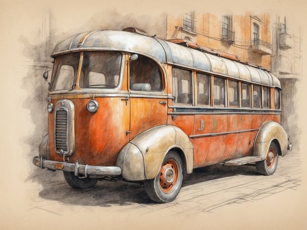 Auf dem Bild ist ein alter, orangefarbener Bus zu sehen. Er hat ein nostalgisches Design mit einer runden Front und großen Fenstern. Diese Art von Fahrzeug könnte in städtischen Gebieten genutzt worden sein, vielleicht für den Nahverkehr früherer Zeiten.Für Reisen mit speziellen Bedürfnissen ist es wichtig, auf barrierefreie Transportmöglichkeiten zu achten, insbesondere bei älteren Fahrzeugen. Es könnte hilfreich sein, sich vorher über Zugänglichkeit zu informieren, wie zum Beispiel, ob der Bus über Rampen oder spezielle Sitzplätze verfügt.