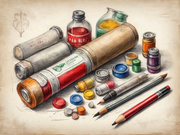 Auf dem Bild sind verschiedene Fläschchen, Röhrchen und kleine Dosen zu sehen, die möglicherweise Medikamente oder Gesundheitsprodukte enthalten. In einer idealen Reiseapotheke würden typischerweise folgende Dinge enthalten sein:1. **Schmerzmittel** (z.B. Ibuprofen oder Paracetamol).2. **Mittel gegen Allergien** (Antihistaminika).3. **Pflaster** in verschiedenen Größen.4. **Desinfektionsmittel** zur Wundreinigung.5. **Mittel gegen Durchfall**.6. **Kühlgel** oder -spray für Verletzungen.7. **Reiseübelkeitstabletten**.Es ist wichtig, diese Artikel sinnvoll zu organisieren, um im Falle eines Notfalls schnell helfen zu können.