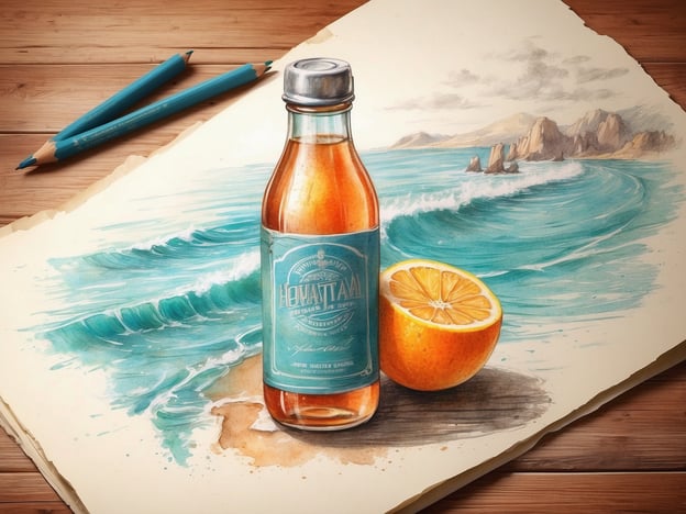 Auf dem Bild ist eine stilisierte Darstellung einer Flasche Limonade und einer halbierten Orange zu sehen, umgeben von einem maritimen Hintergrund mit Wellen.Für einen sorgenfreien Urlaub sind hier einige Gesundheitstipps:1. **Hydration**: Achte darauf, ausreichend Wasser zu trinken, besonders wenn du viel Zeit in der Sonne verbringst. Das Bild zeigt eine erfrischende Limonade—eine gute Wahl, aber zusätzlich Wasser ist wichtig.2. **Sonnenschutz**: Verwende Sonnencreme mit hohem Lichtschutzfaktor, um deine Haut vor Sonnenbrand zu schützen, besonders wenn du am Strand bist.3. **Gesunde Ernährung**: Nutze frische Früchte, wie die Orange im Bild, als Snack. Sie sind reich an Vitaminen und halten dich energisch.4. **Aktivität**: Halte dich aktiv durch Bewegung im Freien, wie Schwimmen oder Wandern, aber achte darauf, Pausen einzulegen.5. **Hygiene**: Wasche deine Hände regelmäßig, insbesondere vor dem Essen, um Krankheiten vorzubeugen.Genieße deinen Urlaub und pass auf dich auf!