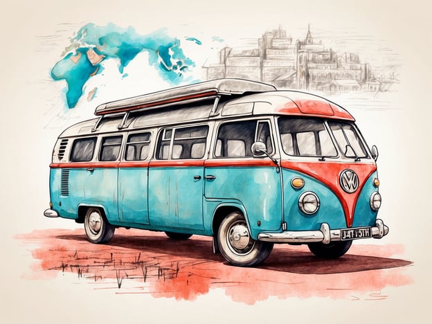 Auf dem Bild ist ein nostalgischer VW-Bus abgebildet, der oft mit Reisen und Abenteuer assoziiert wird. Dieser klassische Bus eignet sich ideal für nachhaltige Reisen, da man mit ihm flexibel und umweltbewusst unterwegs sein kann.Einige nachhaltige Reiseziele, die man mit einem solchen Fahrzeug erkunden könnte, sind:1. **Nationalparks** – Viele Nationalparks bieten Campingmöglichkeiten, die auf Nachhaltigkeit ausgelegt sind.2. **Küstenregionen** – Entlang malerischer Küsten kann man nicht nur die Natur genießen, sondern auch umweltfreundliche Unterkünfte finden.3. **Öko-Dörfer** – Manche Regionen verfügen über Ökodörfer, die sich auf nachhaltigen Tourismus spezialisiert haben und authentische Erlebnisse bieten.Für Unterkünfte wären beispielsweise Campingplätze mit nachhaltigen Praktiken oder umweltfreundliche Hotels in der Nähe von Naturreservaten empfehlenswert. Solche Optionen fördern nicht nur den Erhalt der Natur, sondern auch eine bewusste Reiseerfahrung.