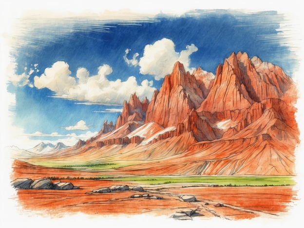 Auf dem Bild ist eine beeindruckende Landschaft mit roten Bergen, grünen Wiesen und einem blauen Himmel mit Wolken zu sehen. Solche Naturlandschaften sind wertvoll und könnten attraktive Reiseziele darstellen.Nachhaltiges Reisen ist wichtig, weil es hilft, die natürlichen Ressourcen zu schonen und die Umwelt zu schützen. Wenn Reisende respektvoll mit der Natur umgehen, können sie zur Erhaltung dieser wunderschönen Landschaften beitragen. Außerdem fördert es die lokale Wirtschaft und hilft Gemeinschaften, sich nachhaltig zu entwickeln, was langfristig sowohl der Umwelt als auch der Kultur zugutekommt. Indem man bewusster reist, kann man sicherstellen, dass diese einzigartigen Orte auch für zukünftige Generationen erhalten bleiben.