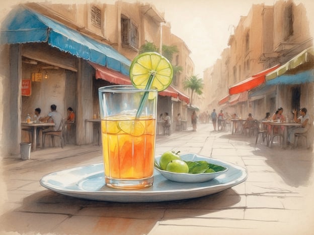 Auf dem Bild sieht man eine malerische Straßenszene mit einem Getränk in einem Glas und einer kleinen Platte mit Früchten und Blättern. Die Atmosphäre wirkt lebhaft und einladend, mit Tischen draußen, an denen Menschen sitzen.Wenn du nach China reist, hier einige Gesundheitstipps:1. **Wasser:** Trinke nur abgefülltes oder gefiltertes Wasser, um das Risiko von Magenproblemen zu vermeiden.2. **Essen:** Iss nur gut durchgegartes Essen und achte darauf, dass es frisch zubereitet ist. Straßenessen kann lecker, aber auch riskant sein.3. **Hygiene:** Wasche dir regelmäßig die Hände und benutze Desinfektionsmittel, besonders vor dem Essen.4. **Impfungen:** Informiere dich vor der Reise über empfohlene Impfungen und hol sie rechtzeitig nach.5. **Medikamente:** Nimm eine Reiseapotheke mit, die grundlegende Medikamente und deine persönlichen Arzneien beinhaltet.Gute Reise und bleib gesund!
