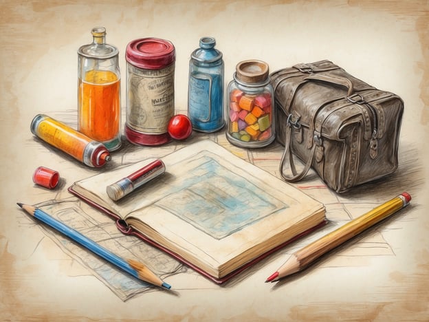 Auf dem Bild sind verschiedene Fläschchen und Medikamente zu sehen, die möglicherweise für eine Reiseapotheke geeignet sind. Wichtige Medikamente für eine solche Reiseapotheke könnten Folgendes umfassen:1. **Schmerzmittel** (z.B. Ibuprofen, Paracetamol)2. **Wunddesinfektionsmittel** (z.B. antiseptische Lösungen)3. **Allergiemittel** (z.B. Antihistaminika)4. **Mittel gegen Übelkeit** (z.B. Meclozin)5. **Durchfallmittel** (z.B. Loperamid)6. **Kreislaufmittel** (z.B. Elektrolytpulver)7. **Pflaster und Verbandsmaterial**8. **Fieberthermometer**Diese Medikamente können helfen, kleinere gesundheitliche Probleme während einer Reise zu bewältigen.