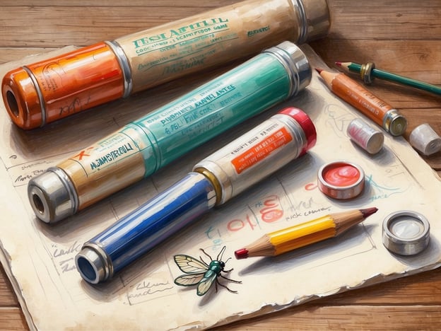 Auf dem Bild sind verschiedene Behälter und Schreibutensilien zu sehen, darunter einige farbige Stifte und Röhren. Diese könnten Materialien für kreative Projekte oder Notizen darstellen.Wenn du eine Reiseapotheke zusammenstellst, solltest du folgende Tipps beachten:1. **Basisversorgung**: Nimm eine Auswahl an Schmerzmitteln (z.B. Ibuprofen oder Paracetamol) mit.2. **Verbandsmaterial**: Pflaster, sterile Verbände und eine Schere sind essenziell.3. **Medikamente gegen Allergien**: Antihistaminika sind wichtig, wenn du zu Allergien neigst.4. **Magen-Darm-Mittel**: Ein Mittel gegen Durchfall und Übelkeit kann nützlich sein.5. **Erste-Hilfe-Handbuch**: Informiere dich im Voraus, wie du im Notfall handeln kannst.6. **Individuelle Medikamente**: Vergiss nicht, deine eigenen Medikamente mitzubringen.7. **Hygieneartikel**: Desinfektionsmittel und Wundsalbe sind ebenfalls sinnvoll.Diese Punkte helfen, für verschiedene gesundheitliche Belange während deiner Reisen vorbereitet zu sein.