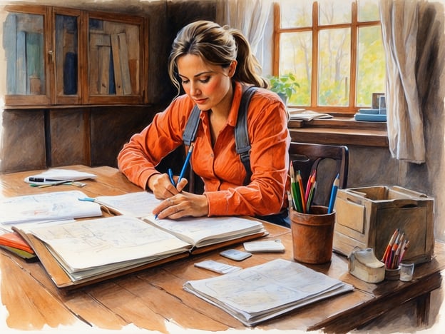 Auf dem Bild ist eine Person zu sehen, die an einem Tisch sitzt und mit Stift und Papier arbeitet. Für nachhaltige Reisende könnten folgende Aktivitäten passend sein:1. **Naturbeobachtungen**: Zeichnen oder Notizen über die lokale Flora und Fauna machen, um ein besseres Verständnis für die Umgebung zu entwickeln.2. **Workshops**: Teilnahme an kreativen Workshops, wie Mal- oder Schreibkursen, die lokale Techniken und Traditionen fördern.3. **Kultureller Austausch**: Begegnungen mit Einheimischen, um deren Geschichten und Erfahrungen zu dokumentieren.4. **Nachhaltige Fotografie**: Dokumentation der Reiseerlebnisse mit einem Fokus auf umweltfreundliche Praktiken.5. **Ökologische Bildung**: Teilnahme an Programmen oder Kursen, die sich mit nachhaltigem Reisen und Umweltschutz beschäftigen.Diese Aktivitäten helfen nicht nur, das Reiseerlebnis zu bereichern, sondern fördern auch ein verantwortungsbewusstes Reisen.