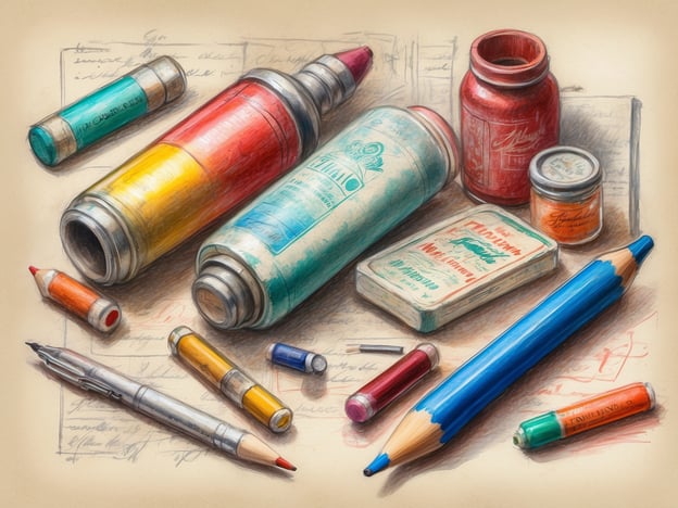 Auf dem Bild sind verschiedene Schreibutensilien und Dosen zu sehen, darunter Farbstifte, Marker und einige andere Behälter.Für eine Reise sind wichtige Medikamente, die man einpacken sollte:1. **Schmerzmittel** (z.B. Ibuprofen oder Paracetamol)2. **Reiseübelkeitstabletten**3. **Allergiemittel** (z.B. Antihistaminika)4. **Magen-Darm-Medikamente** (z.B. gegen Durchfall oder Übelkeit)5. **Verbandsmaterial** (z.B. Pflaster und antiseptische Salbe)6. **Sonnenschutzmittel**7. **Persönliche Medikamente** (z.B. für chronische Erkrankungen)Diese Medikamente können helfen, unerwartete Beschwerden während der Reise zu vermeiden.