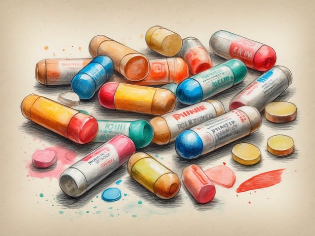 Auf dem Bild sind verschiedene Medikamente und Pillen zu sehen, die offensichtlich Bestandteil einer Reiseapotheke sind.Hier sind einige Must-haves für deine Reiseapotheke:1. **Schmerzmittel**: z.B. Ibuprofen oder Paracetamol.2. **Reisetabletten**: gegen Übelkeit oder Reiseübelkeit.3. **Verbandszeug**: Pflaster, sterile Kompressen und Verbände.4. **Desinfektionsmittel**: für kleine Wunden.5. **Allergiemittel**: Antihistaminika bei Allergien.6. **Medikamente gegen Durchfall**: z.B. Loperamid.7. **Fieberthermometer**: um die Temperatur zu messen.8. **Kühlen und Wärmen**: z.B. Kühlpacks oder Wärmepflaster.Stelle sicher, dass du auch persönliche Medikamente, die du regelmäßig benötigst, einpackst.