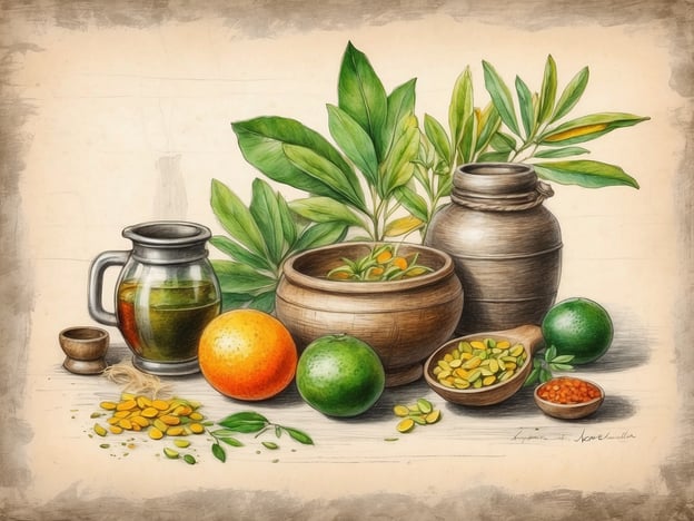 Auf dem Bild sind verschiedene Pflanzen und Zutaten zu sehen, die in der traditionellen Naturheilkunde genutzt werden können. Zu den natürlichen Heilmitteln auf den Kapverden gehören:- **Kräuter**: Wie die Blätter der Moringa-Pflanze, die für ihre gesundheitlichen Vorteile bekannt sind.- **Zitrusfrüchte**: Orangen und Limetten werden oft wegen ihrer Vitamin-C-Inhalte geschätzt.- **Öle**: Pflanzliche Öle, die aus verschiedenen Saaten gewonnen werden, können in der Heilpraxis zur Hautpflege oder zur Förderung der allgemeinen Gesundheit verwendet werden.Diese Elemente spiegeln die Vielfalt der Naturheilkunde auf den Kapverden wider, wo Pflanzen und natürliche Produkte eine wichtige Rolle in der Gesundheitsversorgung spielen.