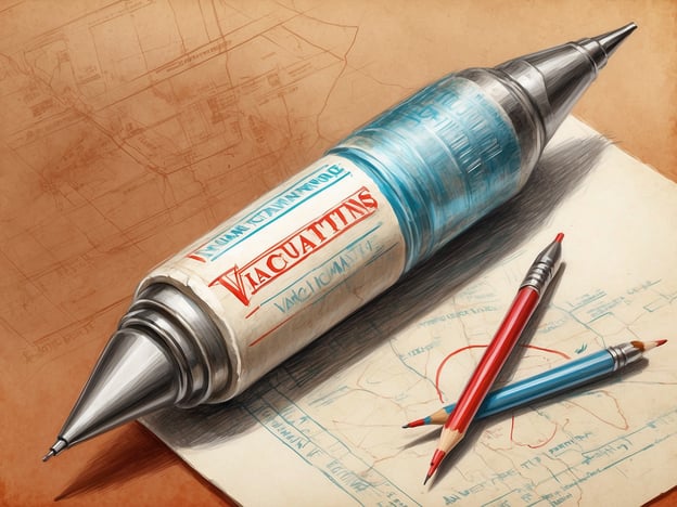 Auf dem Bild ist ein Objekt zu sehen, das wie ein riesiger Stift aussieht, der als Impfstoffbehälter gestaltet ist. Daneben liegen Bleistifte und ein Blatt Papier mit skizzierten Karten oder Notizen. Diese Darstellung könnte symbolisch für Impfungen oder Reisevorbereitungen stehen.Bevor du auf Reisen gehst, sind folgende Impfungen empfohlen:1. **Standardimpfungen**: MMR (Masern, Mumps, Röteln), DTP (Diphtherie, Tetanus, Pertussis) und Influenza.2. **Reiseabhängige Impfungen**: Hepatitis A und B, Typhus, Japanische Enzephalitis, und Gelbfieber, je nach Reiseziel.3. **COVID-19**: Aktuelle Impfungen gemäß den Gesundheitsrichtlinien.Informiere dich rechtzeitig, um die notwendigen Impfungen im Voraus zu planen!