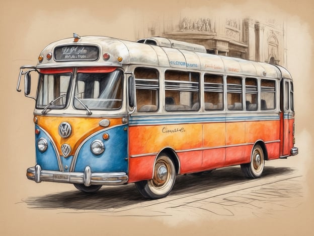 Auf dem Bild ist ein farbenfroher, nostalgischer Bus zu sehen, vermutlich ein Volkswagen-Bus aus einer früheren Zeit. Er hat eine charakteristische Form und die Farben Blau, Orange und Weiß. Solche Busse sind oft Teil von organisierten Busreisen, die eine Vielzahl von Erlebnissen bieten, sei es für Stadtbesichtigungen, landschaftliche Touren oder spezielle Events.Das Programm von Busreisen kann abwechslungsreich sein und Möglichkeiten bieten, verschiedene Sehenswürdigkeiten zu erkunden, lokale Kultur zu erleben oder auch kurze Ausflüge zu beliebten Reisezielen zu unternehmen. Solche Reisen sind ideal für Gruppen und bieten oft eine bequeme Möglichkeit, neue Orte zu entdecken, ohne sich um Verkehr oder Unterkünfte kümmern zu müssen.