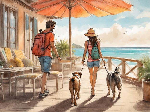 Auf dem Bild sieht man ein Paar, das gemeinsam mit zwei Hunden an einem Ufer entlang spaziert. Die Szene strahlt eine angenehme Urlaubsstimmung aus, mit einem schönen Ausblick auf das Meer.Ein Urlaub mit Hund bietet viele Vorteile:1. **Stärkung der Bindung**: Gemeinsame Erlebnisse im Urlaub können die Beziehung zwischen Mensch und Tier stärken.2. **Aktive Unternehmungen**: Reisen mit Hund motiviert zu Aktivitäten wie langen Spaziergängen oder Wanderungen, was auch der eigenen Fitness zugutekommt.3. **Soziale Interaktionen**: Hundebesitzer treffen im Urlaub oft auf Gleichgesinnte, was neue Freundschaften ermöglichen kann.4. **Entspannung**: Hunde können helfen, Stress abzubauen und die Lebensfreude zu steigern, besonders in einer schönen Umgebung.5. **Flexibilität**: Mit einem Hund kann man oft auch an weniger touristische Orte reisen und so authentischere Urlaubserlebnisse sammeln.Insgesamt kann ein Urlaub mit Hund eine bereichernde Erfahrung sein!