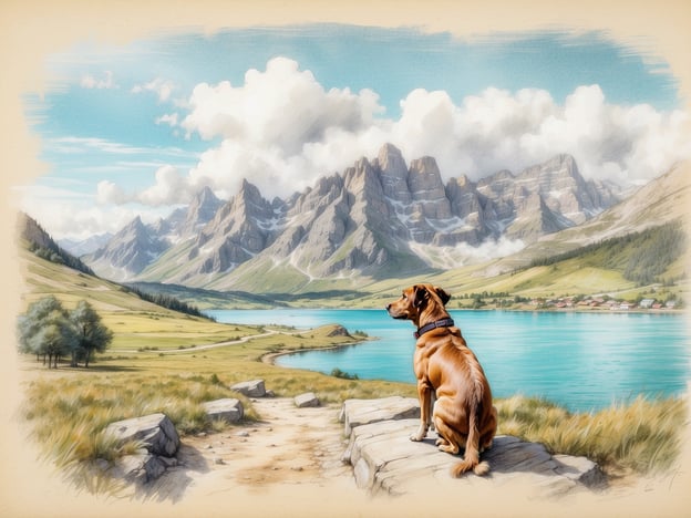 Auf dem Bild ist ein Hund zu sehen, der an einem malerischen See sitzt, umgeben von Bergen und einer schönen Landschaft. Dies erinnert an einige der besten Reiseziele für einen Urlaub mit Hund, wie:1. **Die Alpen**: Perfekt für Wanderungen mit deinem Hund in einer atemberaubenden Bergkulisse und vielen hundefreundlichen Unterkünften.2. **Nordsee- oder Ostseeküste**: Ideale Strandurlaube, wo Hunde am Wasser spielen können und viele Strände hundefreundlich sind.3. **Schwarzwald**: Ein tolles Gebiet mit vielen Wanderwegen und einer beeindruckenden Natur, perfekt für Hundebesitzer.4. **Bayerischer Wald**: Hier gibt es weite Wälder und zahlreiche Wanderwege, die für Hunde bestens geeignet sind.5. **Usedom**: Eine schöne Ostseeinsel mit langen Stränden und vielfältigen Freizeitmöglichkeiten für Vierbeiner.Diese Orte bieten viele Möglichkeiten für Aktivitäten und entspannte Tage mit deinem Hund!
