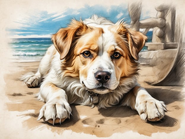 Auf dem Bild ist ein Hund am Strand zu sehen. Für die Gesundheit und Sicherheit deines Hundes am Strand ist es wichtig, einige Dinge zu beachten:1. **Sonnenschutz**: Achte darauf, dass dein Hund nicht zu lange in der direkten Sonne liegt, insbesondere in den heißesten Stunden des Tages. Ein schattiger Platz kann helfen.2. **Wasser**: Stelle sicher, dass dein Hund genug frisches Wasser hat, um hydratisiert zu bleiben, besonders bei warmem Wetter.3. **Sand und Meer**: Überwache, ob dein Hund Sand frisst oder zu lange im Wasser bleibt, um mögliche gesundheitliche Probleme zu vermeiden.4. **Parasiten**: Schütze deinen Hund vor Parasiten wie Flöhen und Zecken, die am Strand vorkommen können.5. **Anleinpflicht**: Halte deinen Hund an einer Leine, um unerwartete Begegnungen mit anderen Hunden oder Menschen zu vermeiden.Durch diese Maßnahmen kannst du sicherstellen, dass dein Hund einen angenehmen und sicheren Strandbesuch hat.