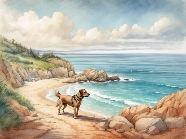 Auf dem Bild ist ein Hund zu sehen, der an einem Küstenabschnitt steht und das Meer betrachtet. Für einen erholsamen Urlaub mit Hund am Wasser könnten folgende Aktivitäten und Ausflugsziele interessant sein:1. **Strandspaziergänge**: Genießen Sie lange Spaziergänge am Strand, wo Ihr Hund im Sand herumtollen kann.2. **Schwimmen**: Viele Hunde lieben das Wasser. Suchen Sie nach hundefreundlichen Stränden, wo Ihr Vierbeiner planschen kann.3. **Wanderungen entlang der Küste**: Entdecken Sie Wanderwege entlang der Küste, die beeindruckende Ausblicke auf das Wasser bieten.4. **Picknick am Wasser**: Packen Sie ein Picknick ein und genießen Sie eine entspannte Zeit am Ufer, während Ihr Hund sich ausruhen oder spielen kann.5. **Bootsausflüge**: Einige Orte bieten Bootsfahrten, die hundefreundlich sind, sodass Ihr Hund die frische Brise und die Aussicht genießen kann.6. **Hundestrände**: Besuchen Sie spezielle Hundestrände, wo Ihr Hund frei laufen und mit anderen Hunden spielen kann.7. **Tierfreundliche Unterkünfte**: Wählen Sie Hotels oder Ferienwohnungen, die auf Hunde eingestellt sind, um den Aufenthalt angenehm zu gestalten.So können Sie gemeinsam mit Ihrem Hund eine schöne Zeit am Wasser verbringen!