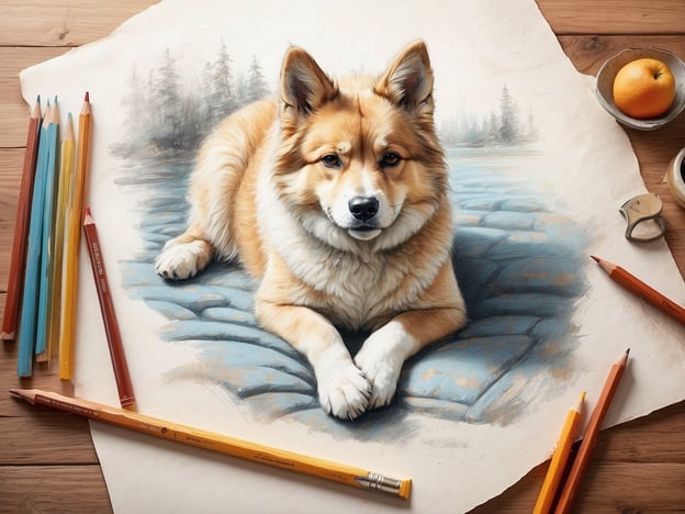 Auf dem Bild ist ein kunstvoll gezeichnetes Porträt eines Hundes zu sehen, umgeben von verschiedenen Farbstiften und einem Tisch mit einer Orange.Hier sind einige Tipps für eine stressfreie Anreise mit deinem Vierbeiner:1. **Vorbereitung**: Stelle sicher, dass dein Hund gut trainiert ist, um mit Autofahrten umzugehen. Kurze Fahrten im Voraus können helfen, ihn daran zu gewöhnen.2. **Sicherheitsvorkehrungen**: Verwende ein sicheres Hundegeschirr oder eine Transportbox, um den Hund während der Fahrt zu sichern.3. **Pausen einlegen**: Plane regelmäßige Pausen ein, damit dein Hund sich bewegen kann und frische Luft bekommt.4. **Wasser und Futter**: Halte Wasser bereit und biete kleine Snacks an, im Falle einer längeren Reise.5. **Bekannte Umgebung**: Nimm eine Decke oder ein Spielzeug mit, das deinem Hund vertraut ist, um ihm ein Gefühl von Sicherheit zu geben.6. **Sterbliche Ruhe**: Halte die Musik leise und vermeide plötzliche Bewegungen, um die Fahrt entspannter zu gestalten.Mit diesen Tipps wird die Reise für dich und deinen Hund angenehmer!