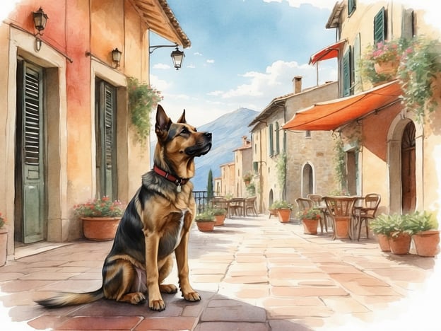 Auf dem Bild ist ein Hund zu sehen, der in einer malerischen, italienischen Straße sitzt. Diese Szenerie erinnert an charmante Orte in Italien, die sich gut für Hunde-Urlaube eignen.Einige der besten Urlaubsziele in Italien für Hunde sind:1. **Toskana** – Weite Landschaften und hundefreundliche Unterkünfte.2. **Sardinien** – Schöne Strände, die oft auch für Hunde zugänglich sind.3. **Cinque Terre** – Malerische Dörfer mit zahlreichen Wanderwegen.4. **Fermo** – Eine ruhige Stadt mit hundefreundlichen Cafés und Parks.5. **Amalfi-Küste** – Atemberaubende Ausblicke und hundefreundliche Strände.Diese Orte bieten eine perfekte Kombination aus Natur, Erholung und hundefreundlicher Gastfreundschaft.