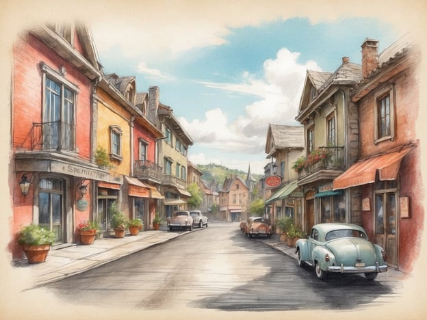 Das Bild zeigt eine malerische Straßenszene in einer gemütlichen Stadt. Zu sehen sind hübsche, farbenfrohe Häuser mit schönen Fassaden und kleinen Läden, die eine einladende Atmosphäre schaffen. Die gepflanzten Blumen und die traditionellen Straßenlaternen verleihen dem Ort einen charmanten Charakter.Für Ausflugsmöglichkeiten bietet sich ein entspannter Spaziergang durch die Stadt an, um die Architektur zu genießen und in den kleinen Cafés eine Pause einzulegen. Ein Besuch im lokalen Kunsthandwerksladen oder in Restaurants, die regionale Spezialitäten anbieten, wäre ebenfalls eine gute Idee. Zudem könnte man die Umgebung erkunden, vielleicht mit einer Fahrradtour in der malerischen Landschaft oder einem Ausflug in die nahegelegenen Hügel.