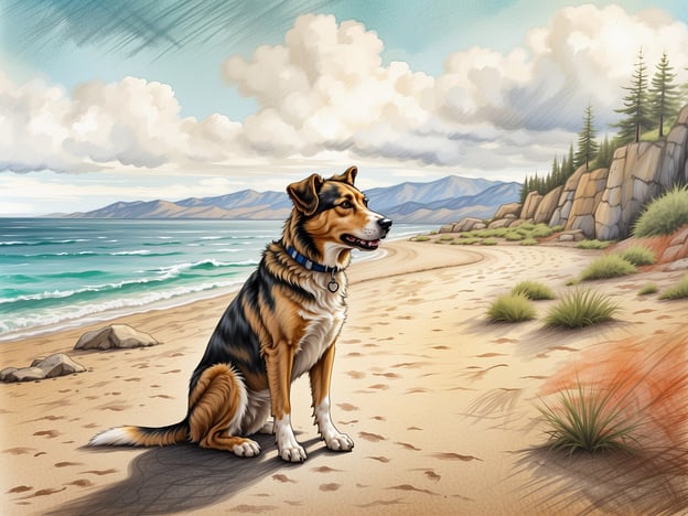 Auf dem Bild ist ein Hund zu sehen, der am Strand sitzt. Die Szenerie bietet sich hervorragend für verschiedene Aktivitäten und Ausflüge mit Mensch und Hund an.Zum Beispiel könnten Sie gemeinsam am Strand spazieren gehen, wo der Hund im Sand herumtollen und seine Umgebung erkunden kann. Eine weitere Idee wäre, ein Spielzeug zum Apportieren mitzubringen, um den Hund zum Spielen zu animieren.Außerdem könnten Sie nach einem erfrischenden Bad im Meer Ausschau halten. Beachten Sie auch, dass Picknicks am Strand eine nette Möglichkeit sind, die Zeit zusammen zu verbringen. Vergessen Sie nicht, genug Wasser und Snacks für Ihren vierbeinigen Freund mitzunehmen!