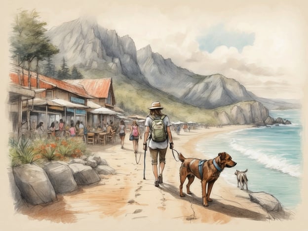 Auf dem Bild sehen wir eine Person, die mit ihren Hunden an einem Strand spazieren geht. Es gibt eine lebendige Küstenlandschaft mit Bergen im Hintergrund und Geschäften oder Cafés, die sicher hundefreundlich sind. Aktivitäten, die Hundebesitzer auf der Insel genießen können, umfassen:1. **Strandspaziergänge**: Gemeinsam mit den Hunden am Wasser entlang laufen und spielen.2. **Hundefreundliche Cafés**: Eine Pause in einem Café machen, wo die Hunde willkommen sind.3. **Hundespielplätze**: Spezielle Bereiche, in denen Hunde frei herumlaufen und spielen können.4. **Wandern**: Die aufregenden Wanderwege der Insel erkunden, die oft auch hundefreundlich sind.5. **Wassersport**: Aktivitäten wie Schwimmen oder Stand-Up-Paddleboarding mit Hunden.All diese Aktivitäten bieten eine tolle Möglichkeit, Zeit mit den vierbeinigen Freunden zu verbringen und die schöne Umgebung zu genießen.