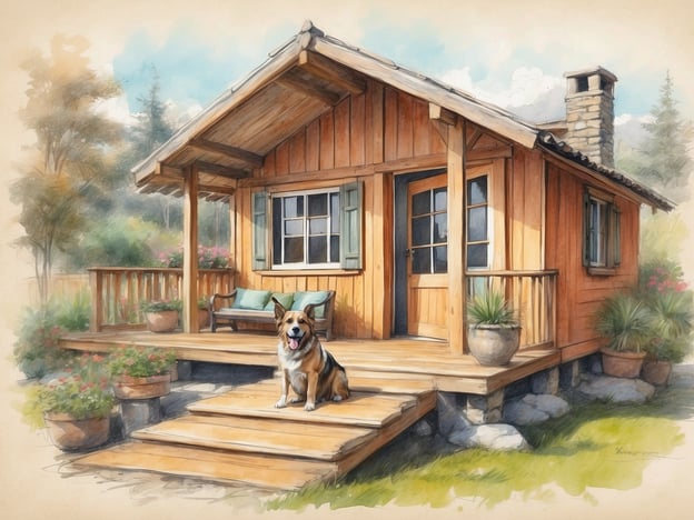 Auf dem Bild ist ein charmantes Holzhaus zu sehen, das von einer Veranda umgeben ist. Vor dem Haus sitzt ein Hund, der entspannt wirkt. Um das Haus herum gibt es blühende Pflanzen und einen schönen Garten.Hier sind einige praktische Tipps für einen gelungenen Schweden-Urlaub mit Hund:1. **Unterkunft wählen**: Suche nach hundefreundlichen Unterkünften, die speziell für Reisende mit Hunden ausgelegt sind. Oft gibt es in Schweden viele Ferienhäuser oder Campingplätze, die Hunde willkommen heißen.2. **Hundeversicherung**: Stelle sicher, dass dein Hund eine Reiseversicherung hat, die im Ausland gilt. Dies kann in Notfällen sehr wichtig sein.3. **Dokumentation**: Informiere dich über die Einreisebestimmungen für Hunde nach Schweden. Dein Hund benötigt einen gültigen EU-Heimtierausweis mit Impfungen.4. **Hundegerechte Aktivitäten**: Plane Aktivitäten, bei denen dein Hund willkommen ist, wie Wanderungen in der Natur, Strandbesuche oder Tierparks, die Hunde erlauben.5. **Transport**: Wenn du mit dem Auto reist, sorge für eine sichere Transportmöglichkeit für deinen Hund, z. B. durch eine Hundebox oder ein Sicherheitsgeschirr.6. **Futter und Wasser**: Nimm ausreichend Futter und Wasser für deinen Hund mit, besonders wenn ihr in den Naturgebieten seid, wo es nicht immer leicht ist, Futter zu finden.7. **Rücksichtnahme auf Wildtiere**: Halte deinen Hund an der Leine, besonders in Naturschutzgebieten, um Wildtiere zu schützen und deinen Hund zu sichern.Mit diesen Tipps steht einem unvergesslichen Urlaub in Schweden nichts mehr im Weg!