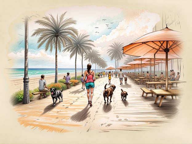 Auf dem Bild ist eine belebte Küstenpromenade zu sehen, wo Menschen spazieren gehen, einige sitzen unter Sonnenschirmen, und Hunde mit ihren Besitzern unterwegs sind.
Für Hundebesitzer auf Texel gibt es zahlreiche Aktivitäten, wie:
1. **Strandbesuche**: Viele Strände auf Texel erlauben Hunde, besonders außerhalb der Hauptsaison.
2. **Wanderungen**: Es gibt zahlreiche hundefreundliche Wanderwege durch die wunderschöne Natur der Insel.
3. **Hundeparks**: Es gibt spezielle Bereiche, wo Hunde frei laufen und spielen können.
4. **Hundeschulen**: Angebote für Training und Sozialisierung.
5. **Hundebesitzer-Treffs**: Veranstaltungen, bei denen sich Hundebesitzer kennenlernen und ihre Hunde zusammen spielen lassen können.
Damit können Hundebesitzer und ihre Vierbeiner die Zeit auf Texel in vollen Zügen genießen!