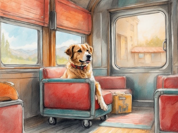 Auf dem Bild ist ein Hund zu sehen, der in einem Zugabteil auf einem roten Sitz sitzt. Der Hund wirkt entspannt und schaut aus dem Fenster, während die Landschaft außen vorbeizieht.**Tipps für die Anreise und Unterkunft mit Hund:**1. **Reisevorbereitung:** - Stellen Sie sicher, dass Ihr Hund an das Reisen in öffentlichen Verkehrsmitteln gewöhnt ist. Kleine Ausflüge helfen, Angst abzubauen. - Packen Sie genügend Futter, Wasser, eine Decke und Spielzeug ein, um den Aufenthalt angenehm zu gestalten.2. **Transportmittel:** - Informieren Sie sich über die Hunderegelungen des gewählten Verkehrsträgers (Zug oder Bus). Manche erlauben nur kleine Hunde oder verlangen einen Maulkorb. - Nutzen Sie eine geeignete Transportbox oder einen Hundegurt, um die Sicherheit während der Fahrt zu gewährleisten.3. **Unterkunft:** - Wählen Sie haustierfreundliche Unterkünfte. Viele Hotels und Ferienwohnungen bieten spezielle Angebote für Hundebesitzer an. - Fragen Sie im Voraus nach Hunderegelungen und ob zusätzliche Gebühren anfallen.4. **Gesundheitscheck:** - Lassen Sie Ihren Hund vor der Reise von einem Tierarzt untersuchen, insbesondere bei längeren Reisen. - Vergewissern Sie sich, dass Ihr Hund geimpft und mit einem aktuellen Floh- und Zeckenschutz ausgestattet ist.5. **Pausen einlegen:** - Bei langen Fahrten sollten regelmäßige Pausen eingeplant werden, damit Ihr Hund sich entspannen und bewegen kann. Suchen Sie nach hundefreundlichen Raststätten.Mit diesen Tipps wird Ihre Reise mit Hund sicher und angenehm!