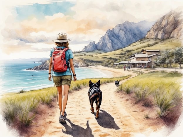 Auf dem Bild ist eine entspannte Wanderung zu sehen, bei der eine Frau mit einem Hund einen malerischen Weg entlang der Küste geht. Sie trägt einen Rucksack und genießt die Natur und die Aussicht auf das Meer und die Berge.In Frankreich gibt es viele tolle Orte für Ausflüge mit deinem Hund. Hier sind einige Aktivitäten, die man unternehmen kann:1. **Wanderungen in den Nationalparks**: Zum Beispiel im Parc National des Écrins, wo man schöne Wanderwege findet, die hundefreundlich sind.2. **Strandbesuche**: In der Region Côte d'Azur gibt es zahlreiche hundefreundliche Strände, wo dein Hund im Wasser spielen kann.3. **Weinbaugebiete erkunden**: In Bordeaux oder der Alsace kann man oft mit Hunden in Weingüter gehen und die Landschaft genießen.4. **Wanderungen in den Pyrenäen**: Ideal für Hundebesitzer, die Berge und Natur lieben.5. **Städtetrips**: Viele französische Städte wie Paris, Lyon oder Nancy haben Parks, wo Hunde willkommen sind.Für Hunde gibt es in Frankreich zahlreiche Möglichkeiten, die Natur zu genießen und gemeinsam Abenteuer zu erleben!